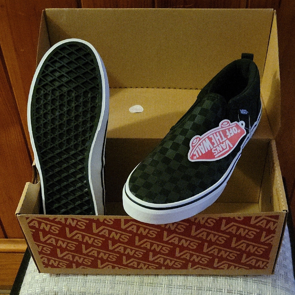 Vans Black and Gray Checkered Slip-Ons